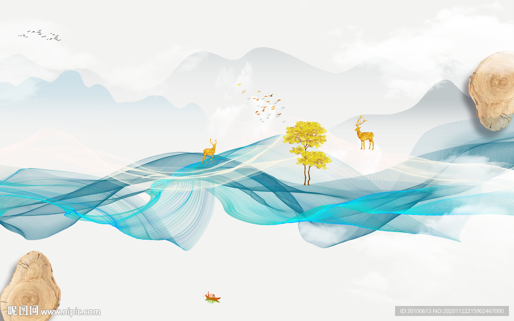 简约 爆款山水背景 TIF分层