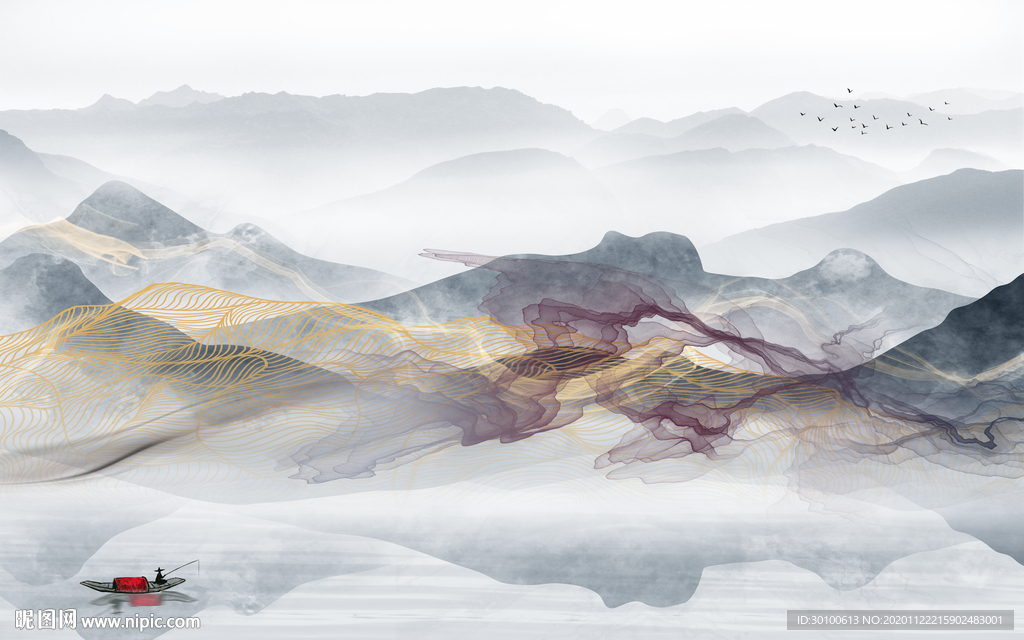 新中式爆款山水背景 TIF分层