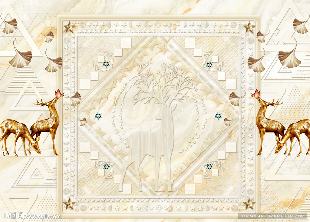 大理石北欧麋鹿电视背景墙