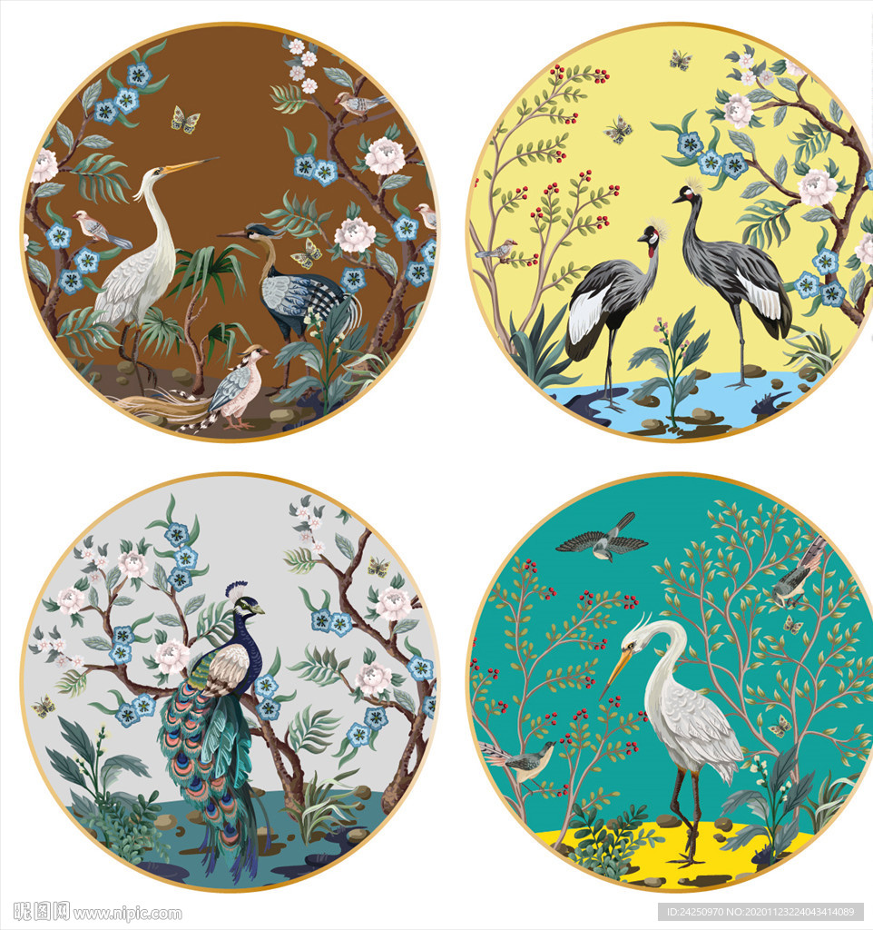 孔雀仙鹤陶瓷花纸动物