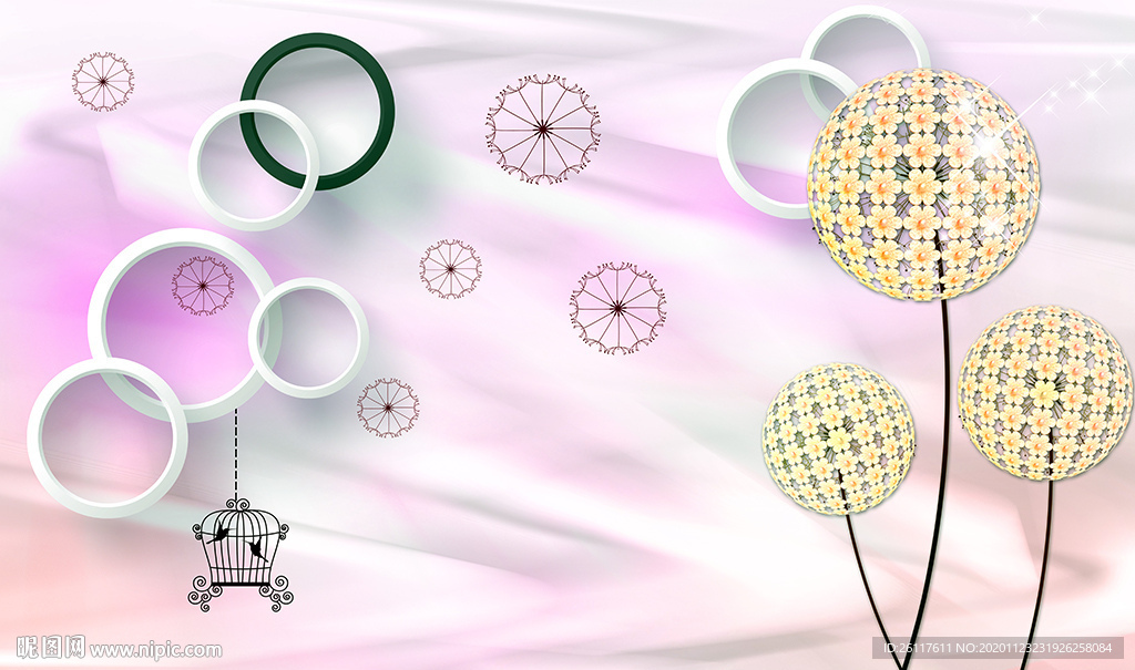 梦幻花卉简约圈圈电视背景墙