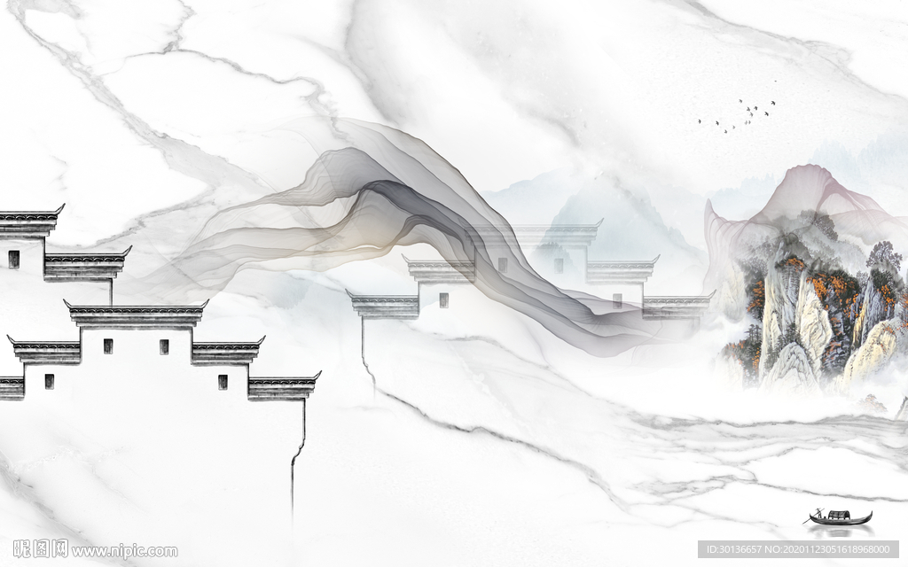 爵士白新款徽派背景 TIF分层