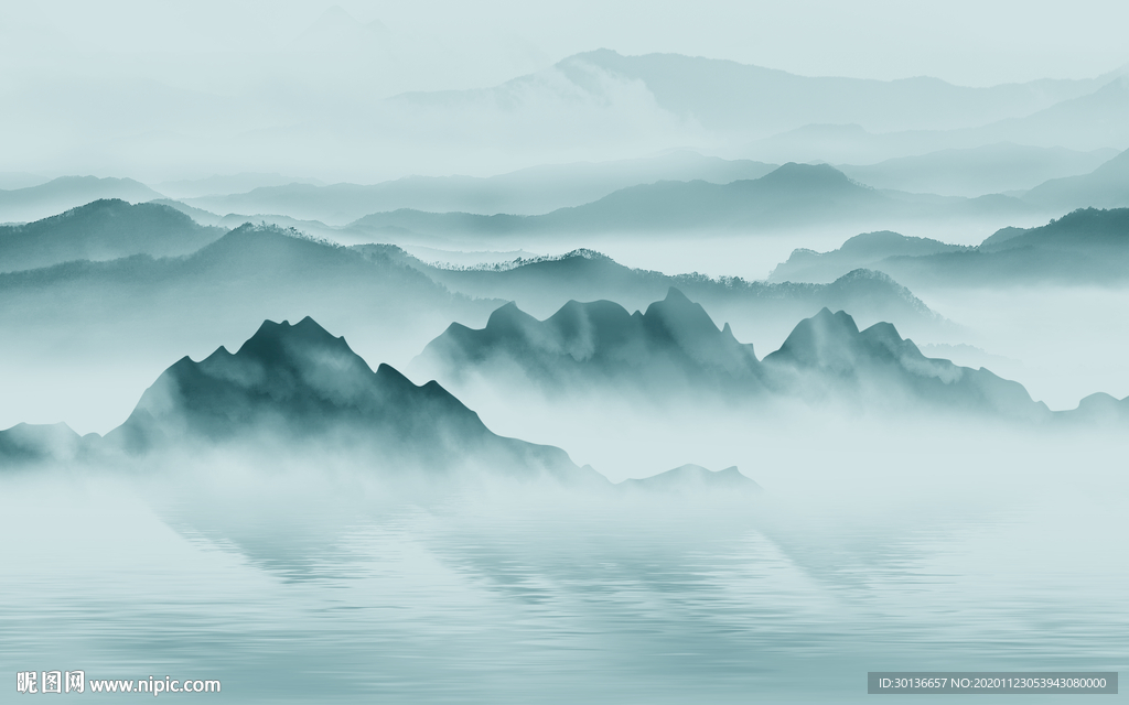 蓝色新款中式山水 TIF分层