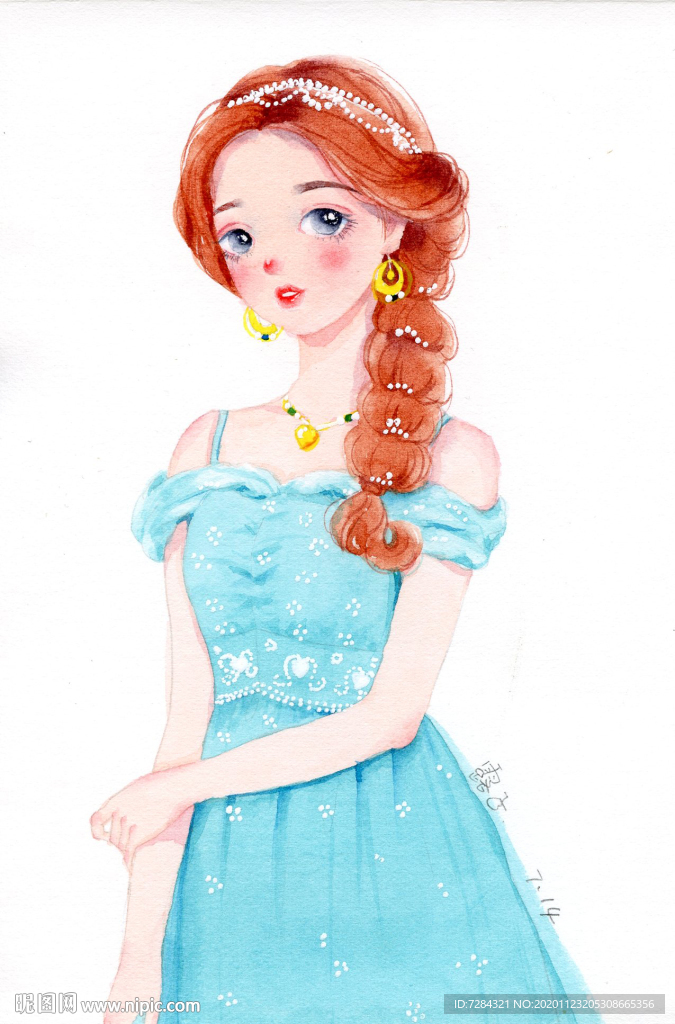 手绘水彩少女