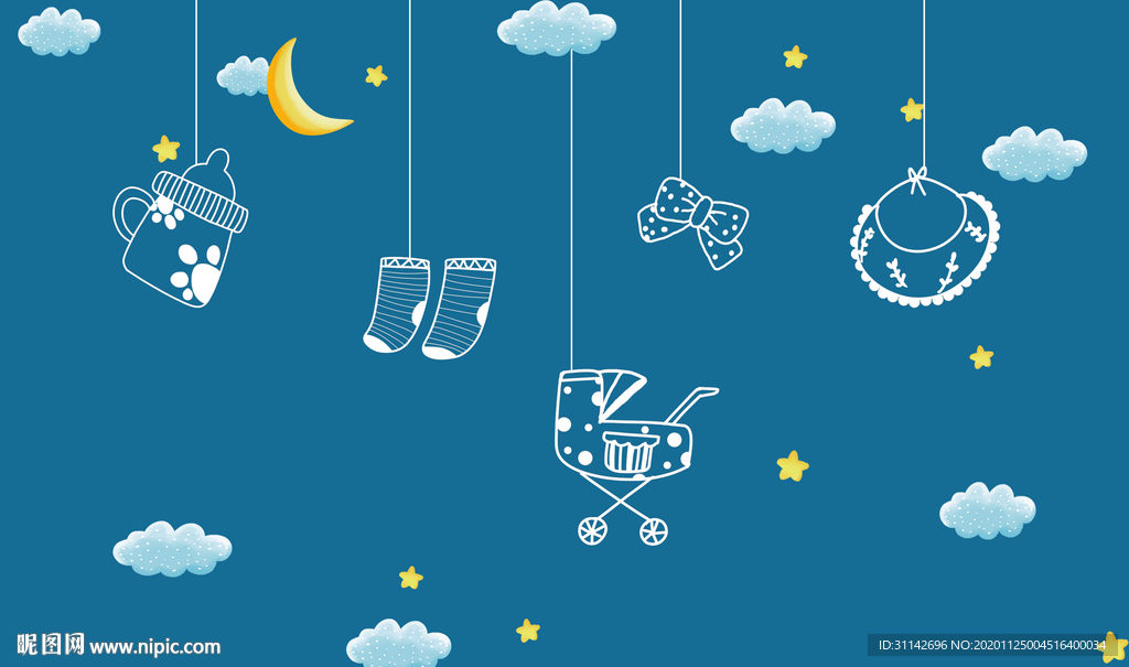 可爱卡通动物星空儿童背景墙图片