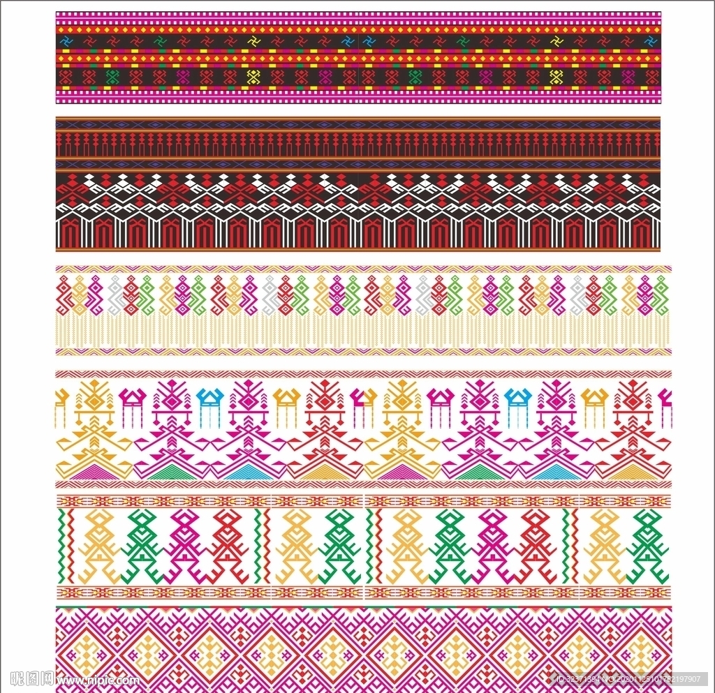 南方少数民族黎族织锦花纹矢量图