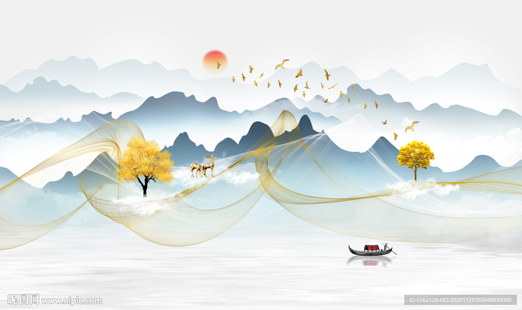 新中式山水背景墙