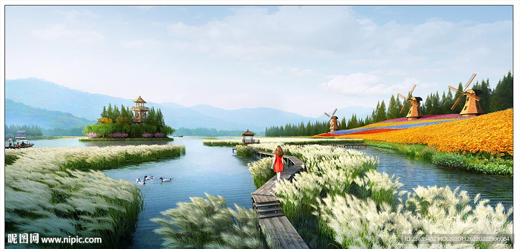 生态湿地景区规划设计 效果图