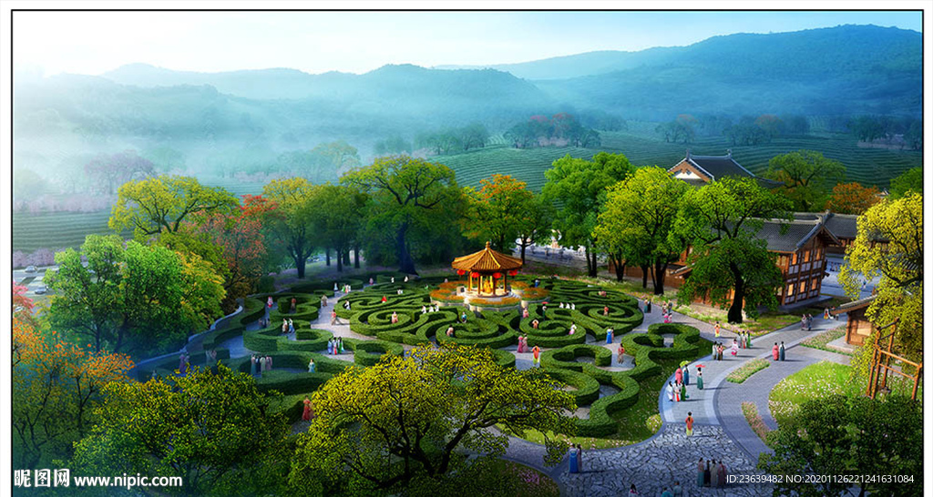 中式文化古城规划 效果图