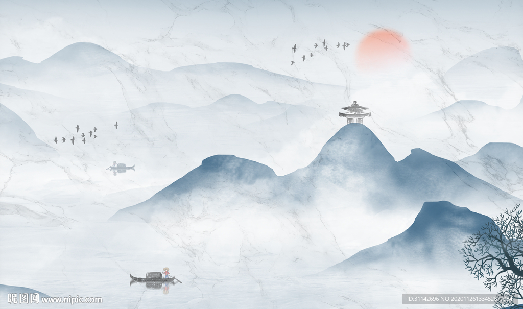 抽象写意山水背景墙图片