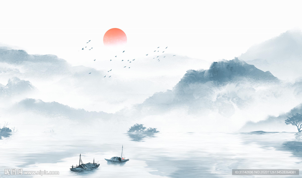 写意山水背景墙图片