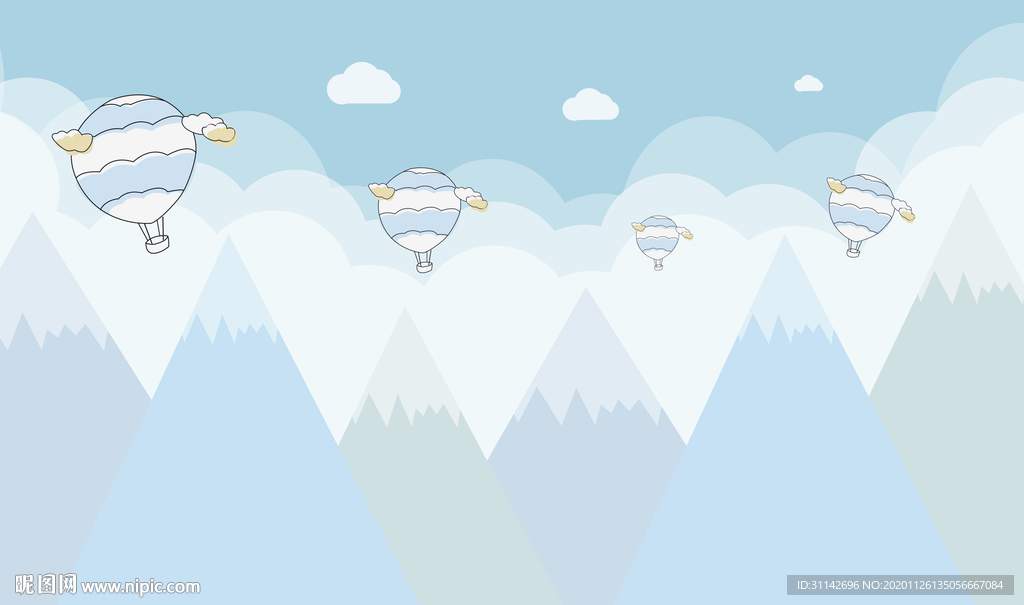 北欧手绘卡通星空热气球背景墙图