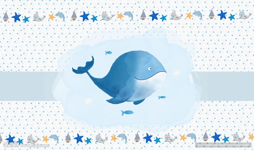 卡通鲸鱼儿童背景墙图片