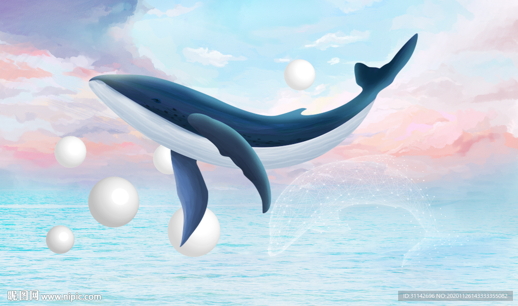 卡通鲸鱼儿童背景墙图片
