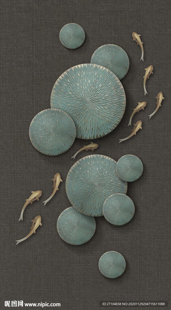 新中式九鱼聚财抽象玄关装饰画