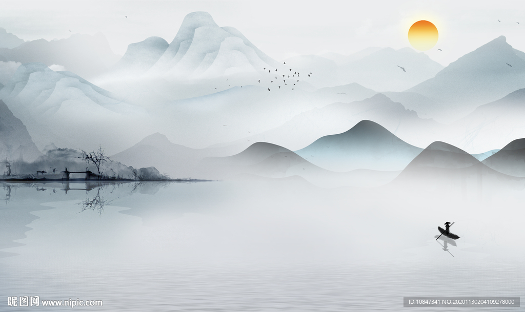 中国风现代新山水画 TIF分层