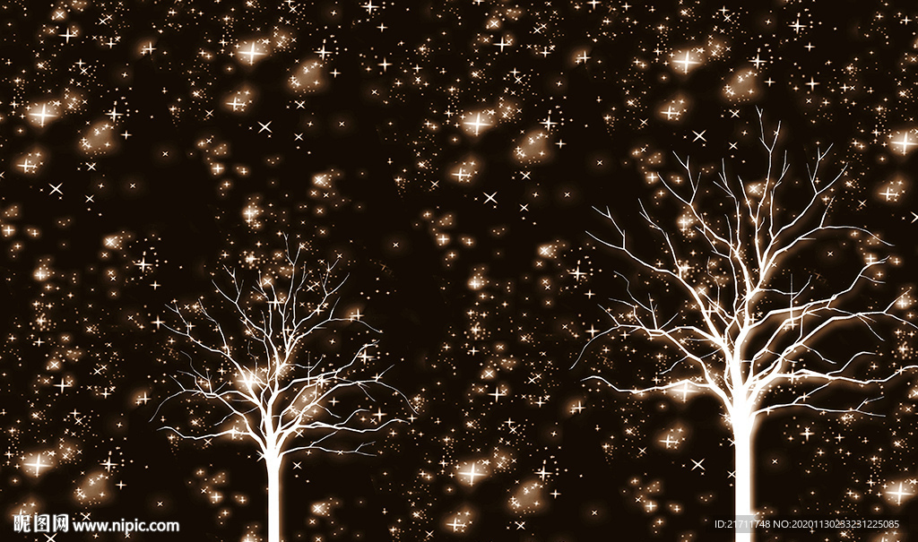 梦幻星空小树电视背景墙