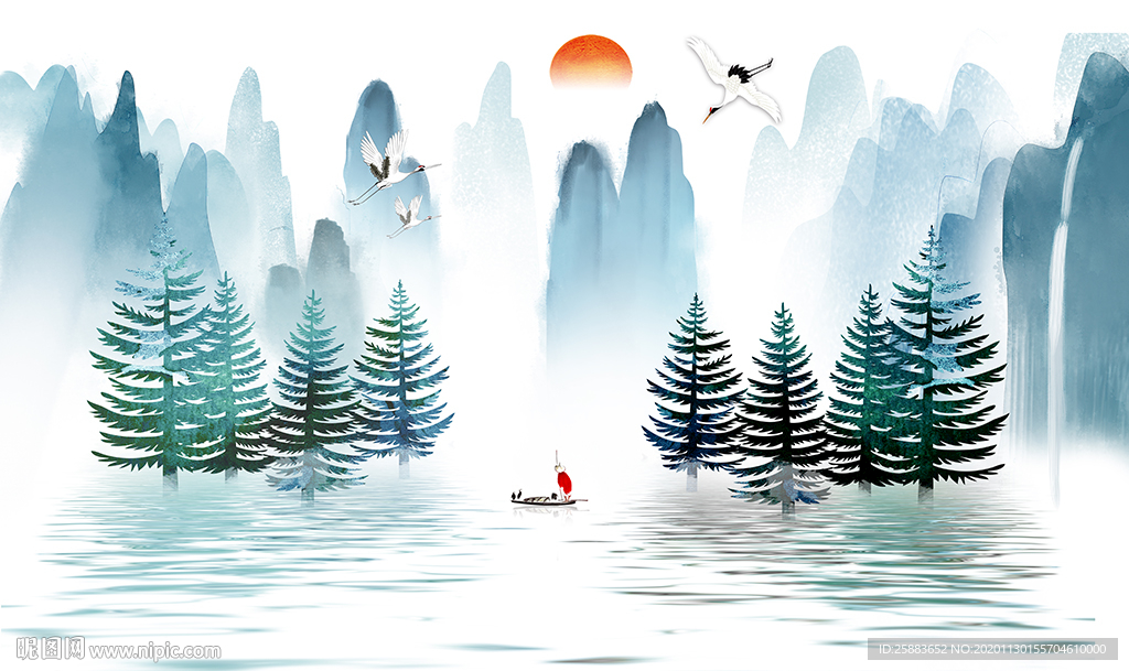 江山如画新中式电视背景墙