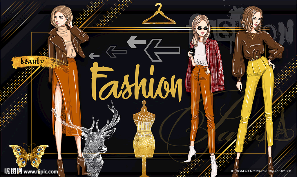 轻奢英文美女服装店工装背景墙