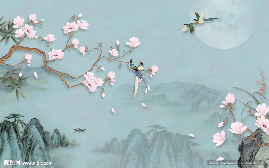 花鸟客厅新山水画 TIF分层