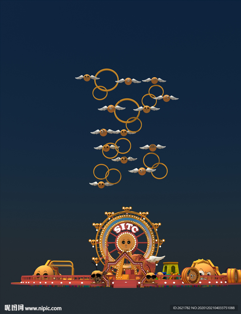 高端中庭商场卡通摩天轮美陈Dp