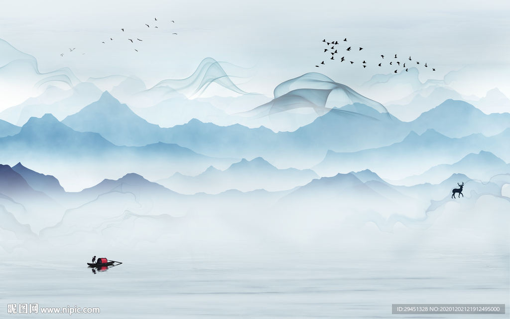 中式 意境大气山水 tif分层