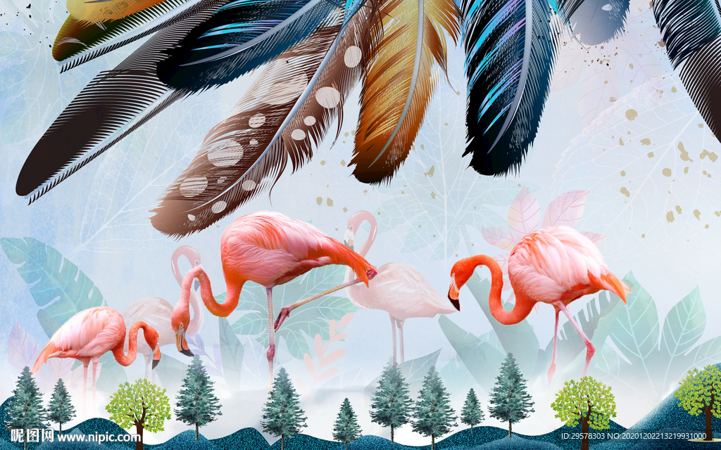 高清欧式羽毛墙画 TIF分层