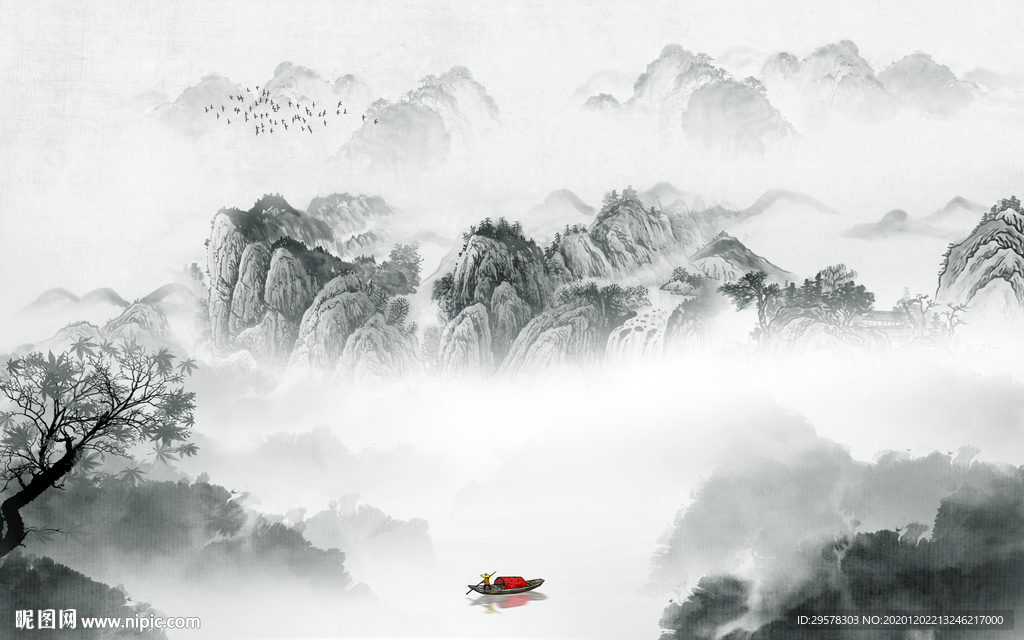 高档 客厅中式山水 TIF分层