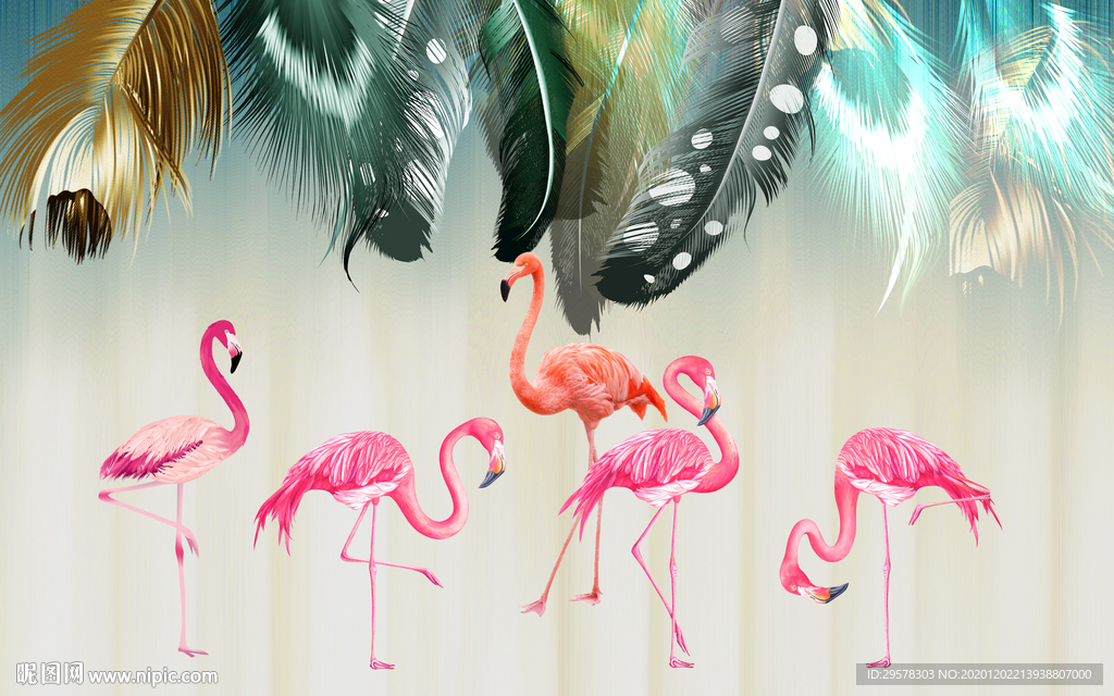 火烈鸟欧式背景墙画 TIF分层