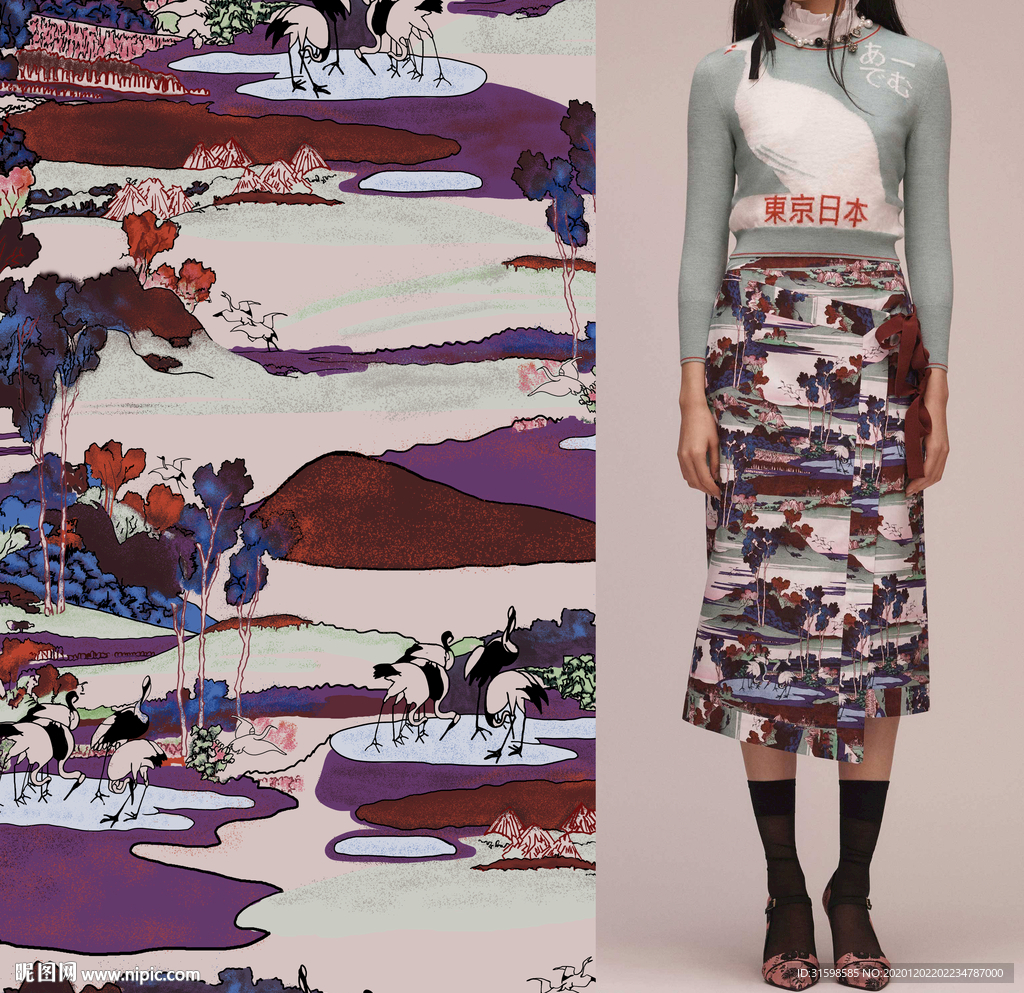 大牌女装 鹤 手绘