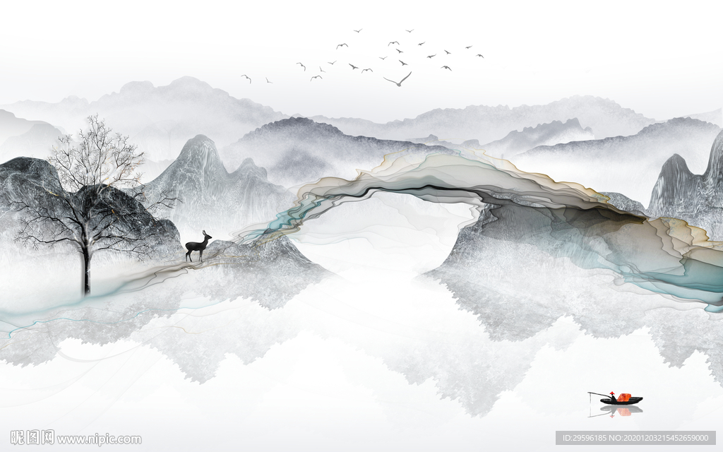 中国风新意境山水画 tif分层