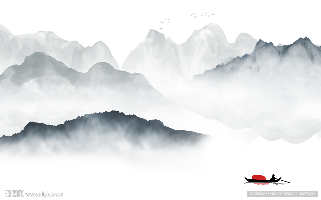 中式 新意境山水画 tif分层