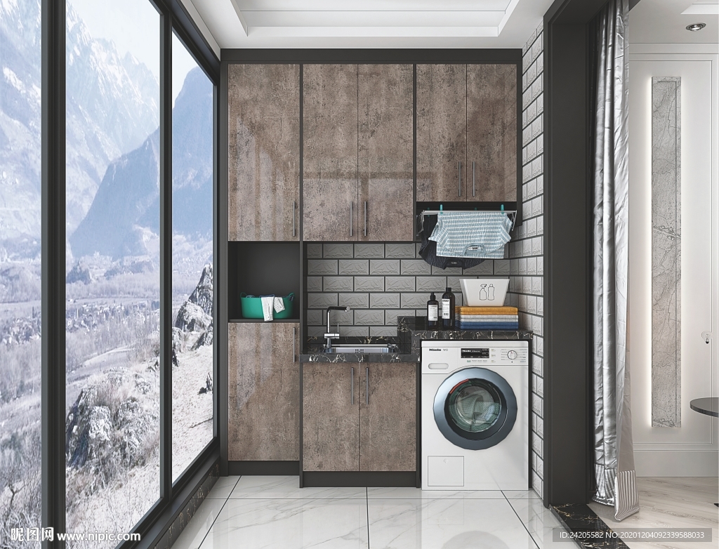 全屋定制现代轻奢阳台柜洗衣柜图