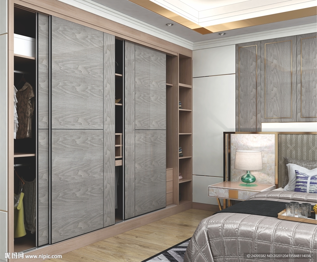 全屋定制镶金条板式卧室衣柜移门