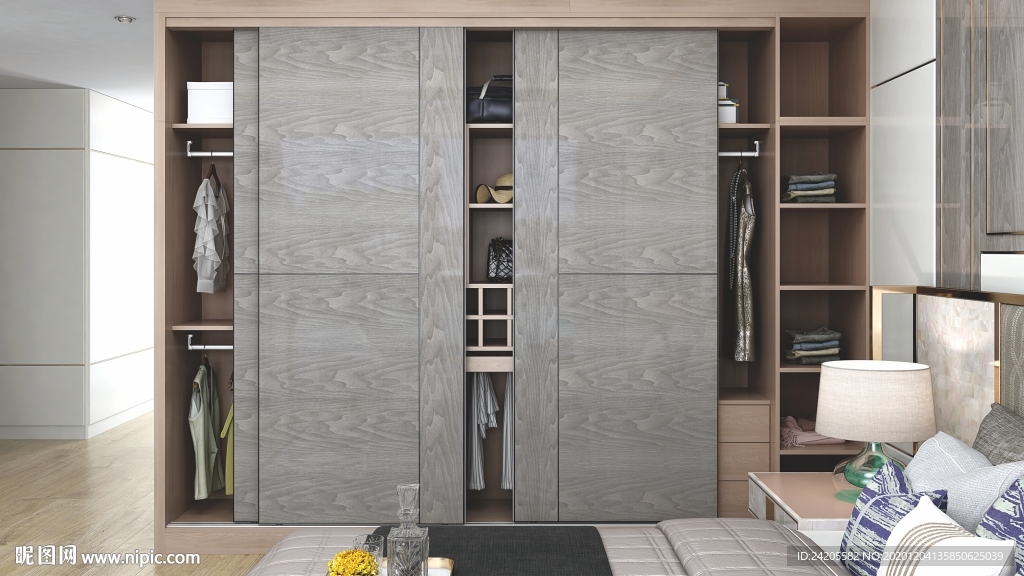 全屋定制镶金条板式卧室衣柜移门