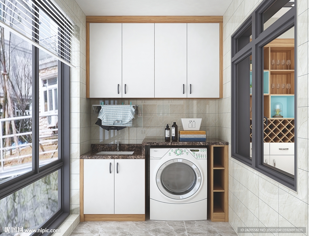 全屋定制简约板式阳台柜洗衣柜图