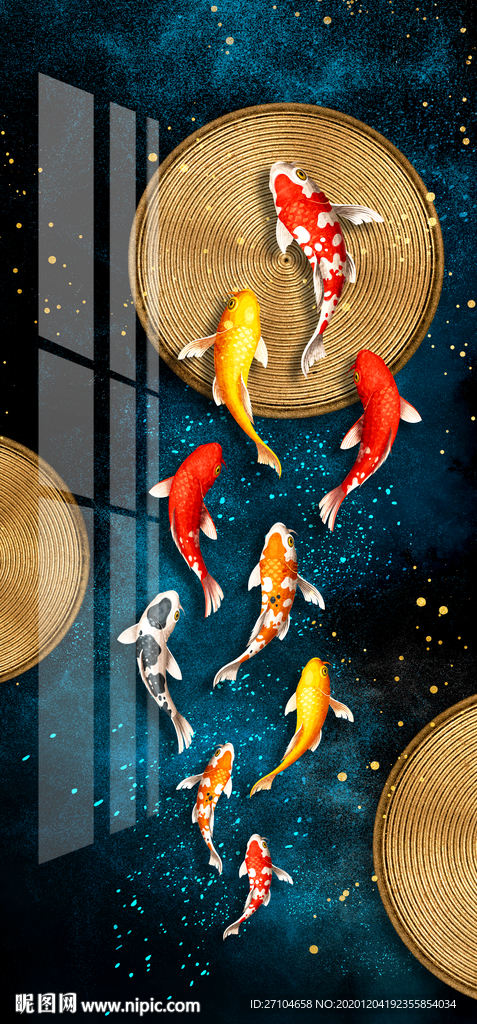 轻奢金色九鱼图玄关