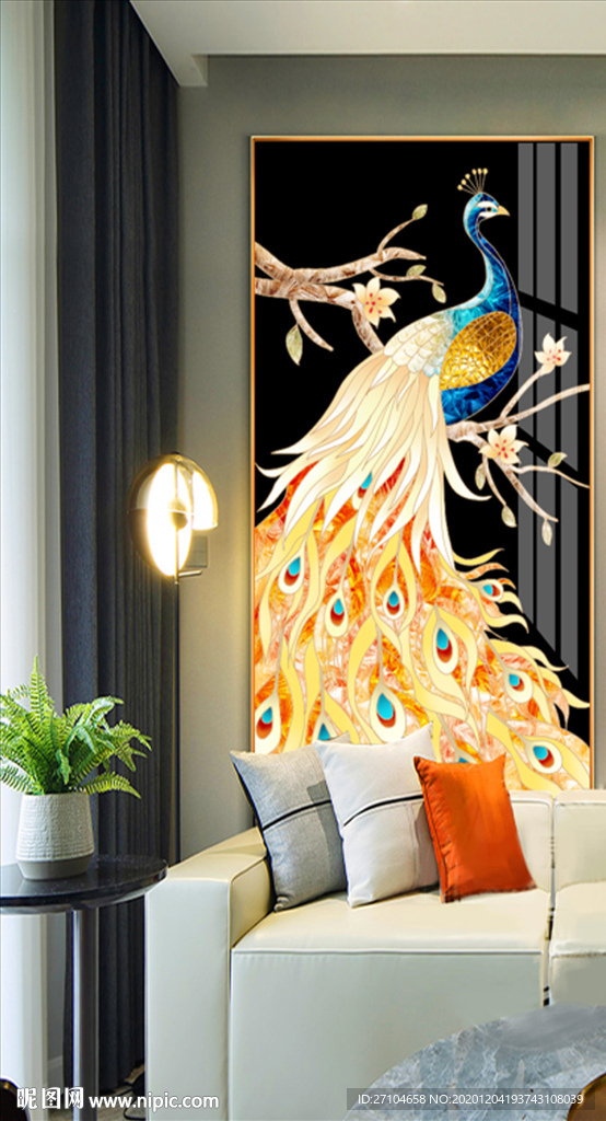 金色孔雀珐琅彩装饰画