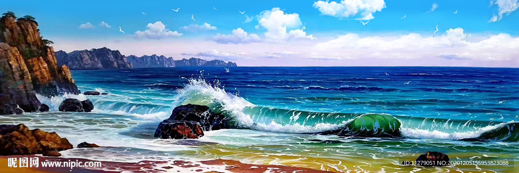 海洋海岸风景画油画