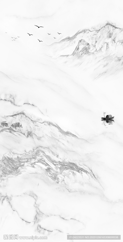 新中式山水复式楼玄关背景墙