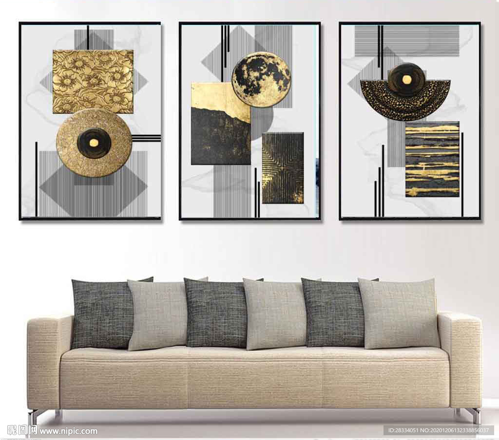 烁金抽象几何金色油画装饰无框画