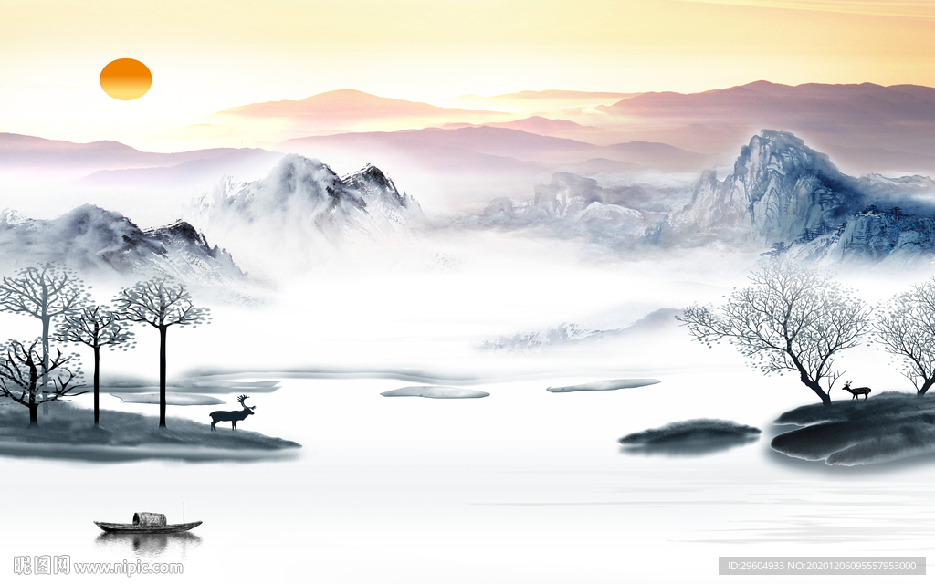 新中式客厅大气山水 tif分层