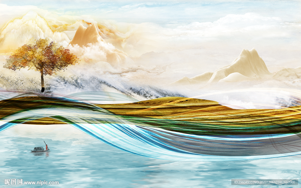 高清 客厅大气山水 tif分层