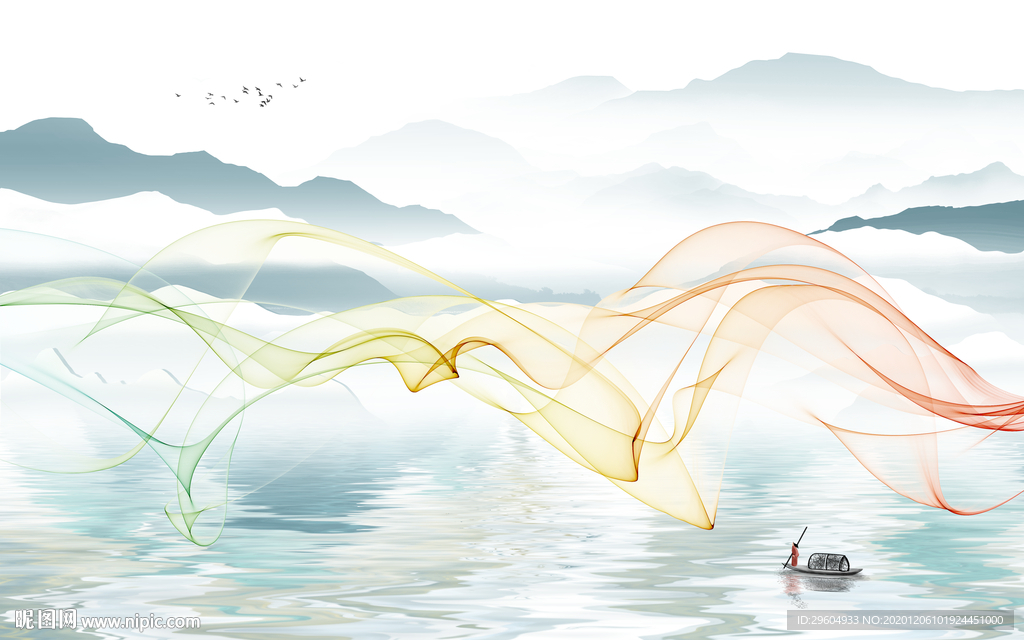 线条客厅大气山水 tif分层