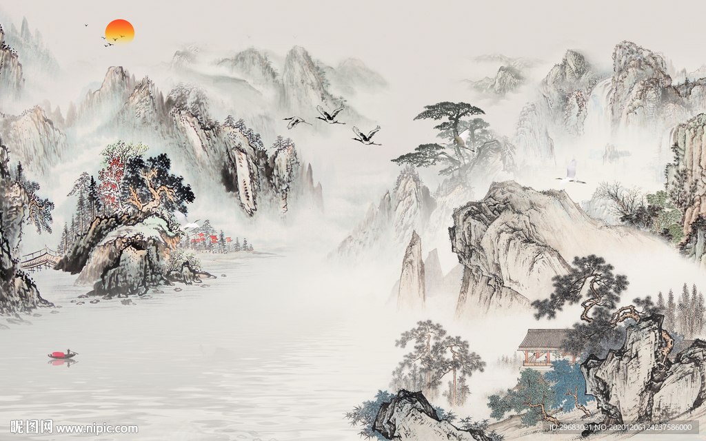 最新简约山水画 tif分层