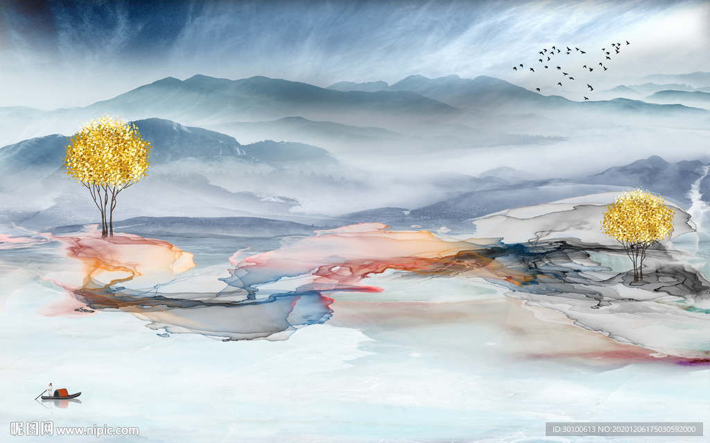 最新 客厅山水画 TIF分层