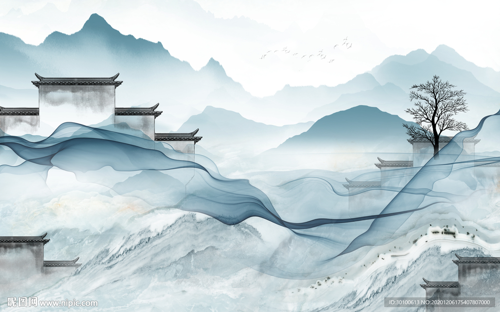 徽派客厅山水画 TIF分层