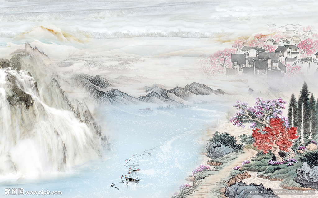 高清 客厅山水画 TIF分层