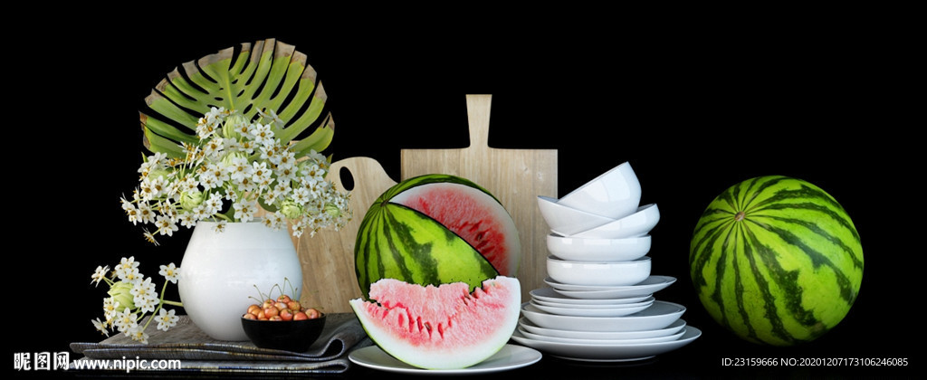 一组厨具水果植物模型