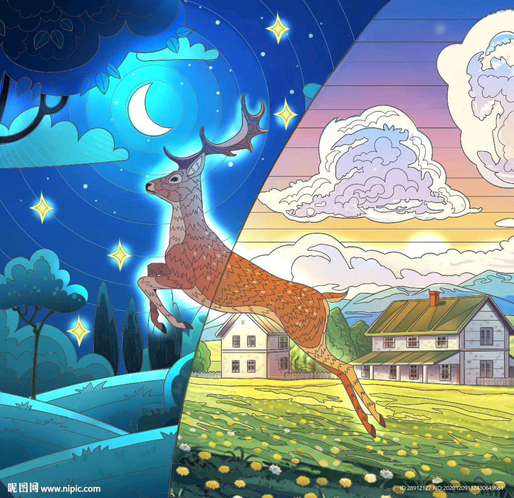 唯美梅花鹿插画